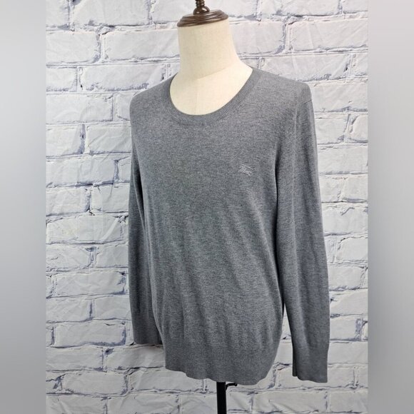 Burberry Men's Sweater 100% Cashmere Equestrian Knight Gray Pullover Size Large - Picture 1 of 16